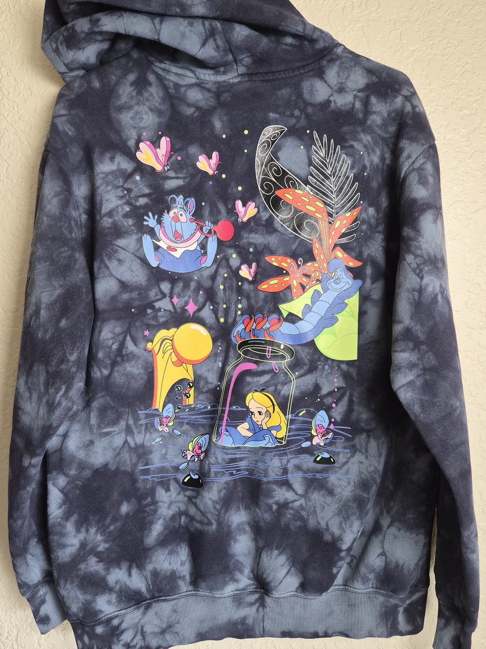 H&M Black & Gray Tie-Dye Crewneck Hoodie with Colorful Graphic